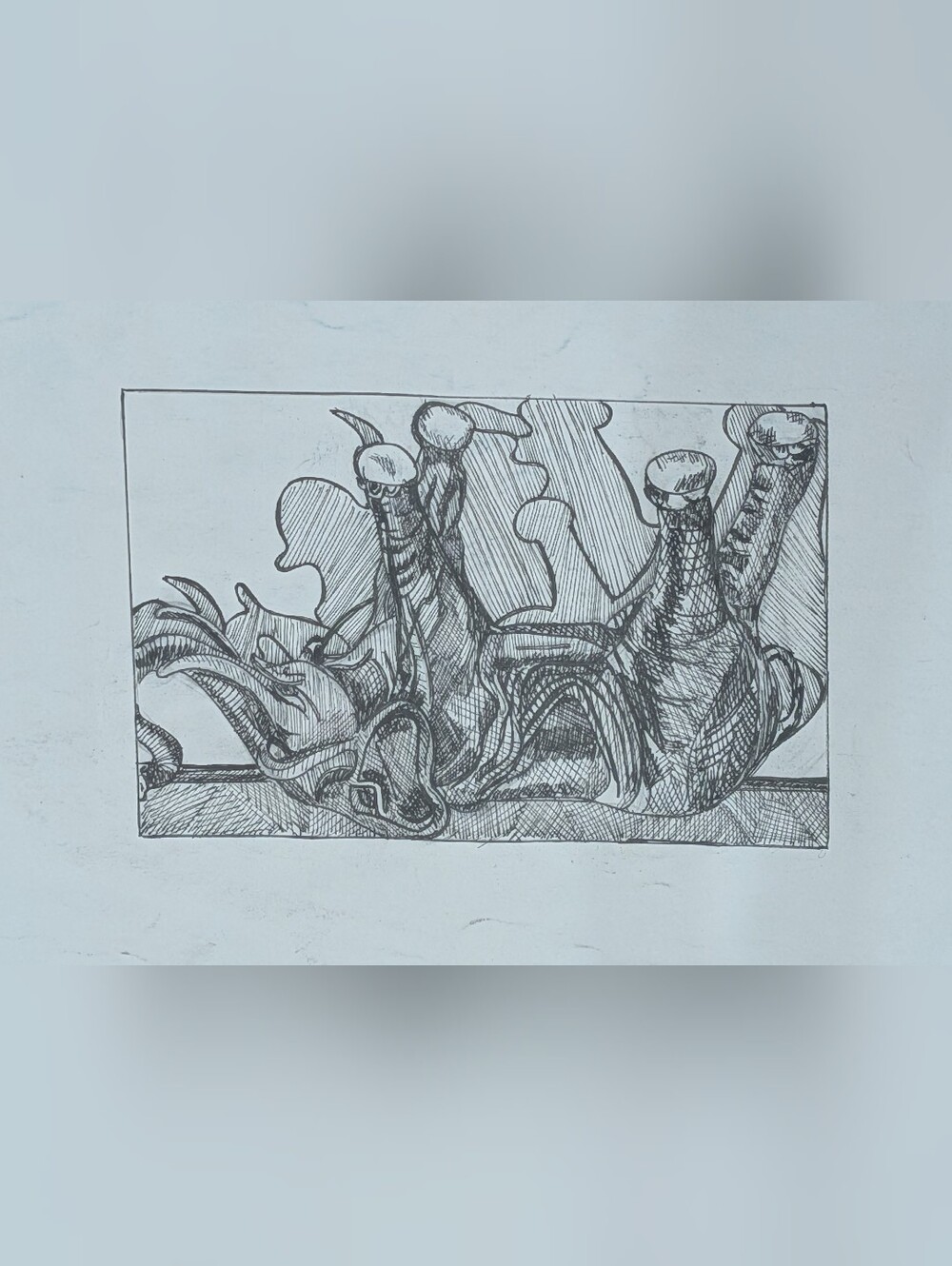 Elephant Decorative Drawing - Black Pen And Ink By Hand